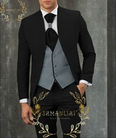 szmanlizi 2022 new arrival formal black men wedding tuxedos groom suits slim fit houndstooth vest business prom party blazer