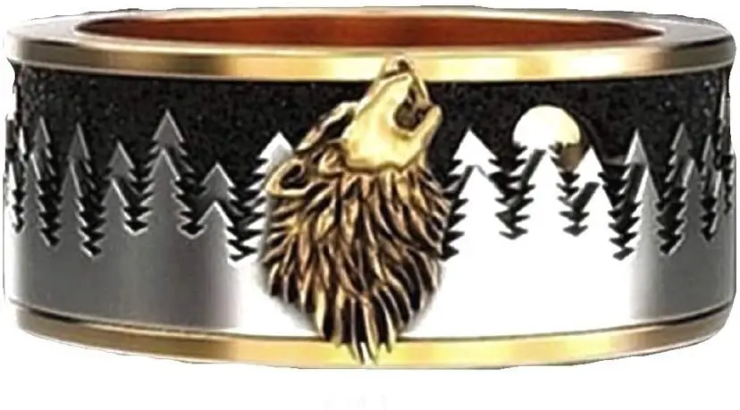 

Howling Wolf Ring for Men Norse Viking Wolf Head Ring Retro Wolf Totem Rings Wolf Moon Amulet Ring Animal Wolf Jewelry for Boys