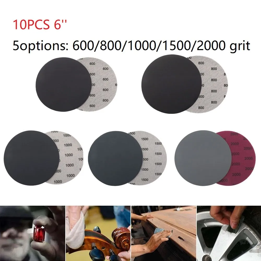 

10pcs 6inch Wet Dry Sandpaper 600/800/1000/1500/2000 Grit Woodworking Round Sanding Papers Polishing Grinding Accessories