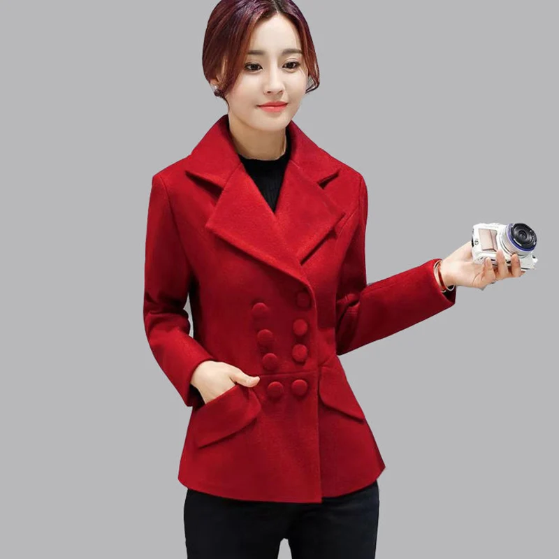 

NEW Female Woolen Coat Autumn Winter Jacket Outerwear Double Breasted Lapel Blazer Casual Wool Coats Women's Clothing Trench