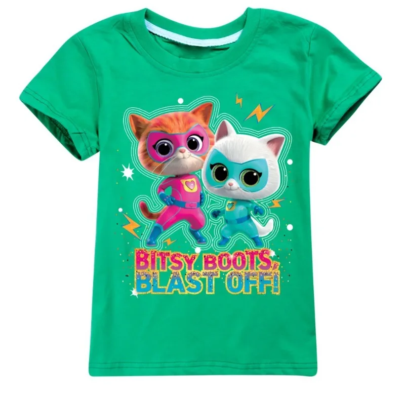 Новый стиль милая футболка детская одежда SuperKitties топы из 100% хлопка с короткими