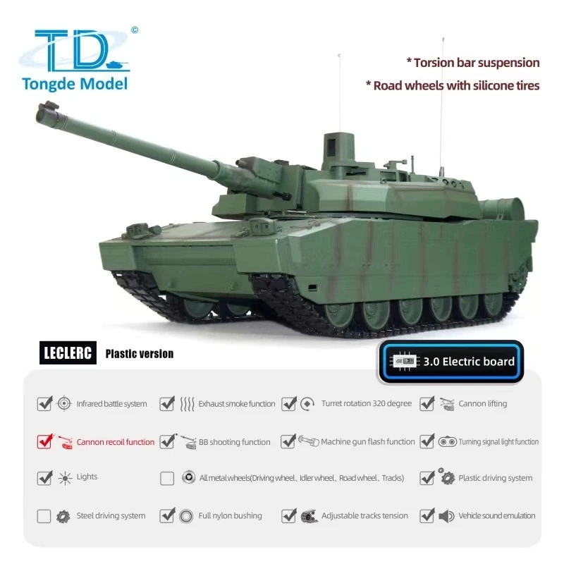 Фото TD H2408 RC Tank 1/16 Военный боевой танк Leclerc Металлическое ведущее колесо Дорожное колесо Коробка передач Инфракрасный BB Бочка Отдыхательный дымовой блок №4