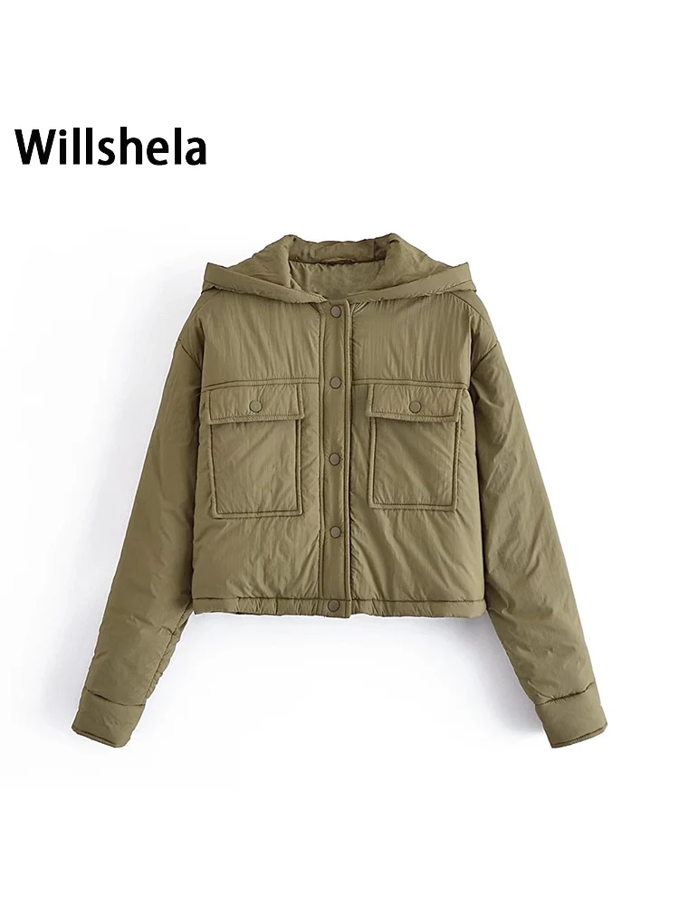 

Willshela Women Fashion With Pockets Solid Single Breasted Jackets Vintage Hooded Neck Long Sleeves Female Chic Lady Outfits
