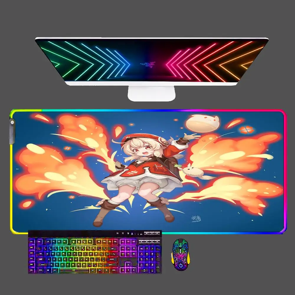 

Klee Genshin Impact Kawaii RGB Mouse Pad Gamer Gaming Accessories Varmilo Keyboard PC Computer Desk Mat Carpet CSGO LED Mousepad