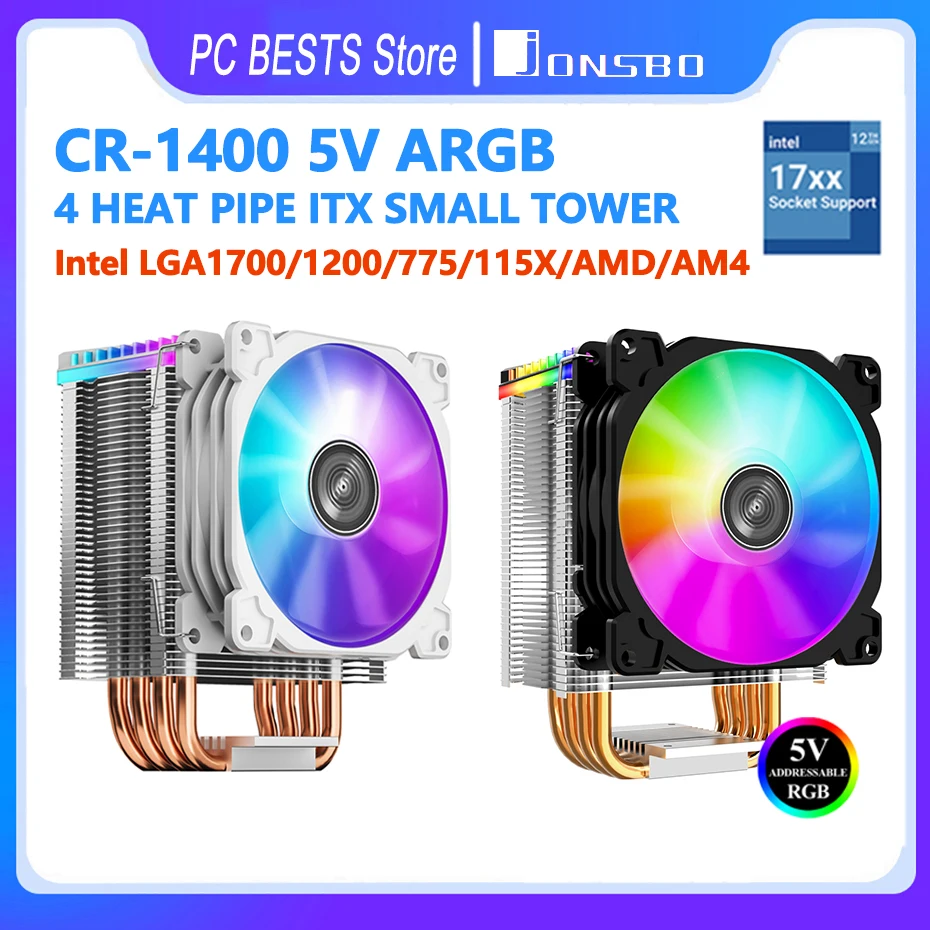 JONSBO CR-1400 White 4 Heat Pipe Tower 5V ARGB CPU Cooler ITX Air-cooled Intel LGA1700 115X 1200 AM4 Quiet Cooling Fan Radiator