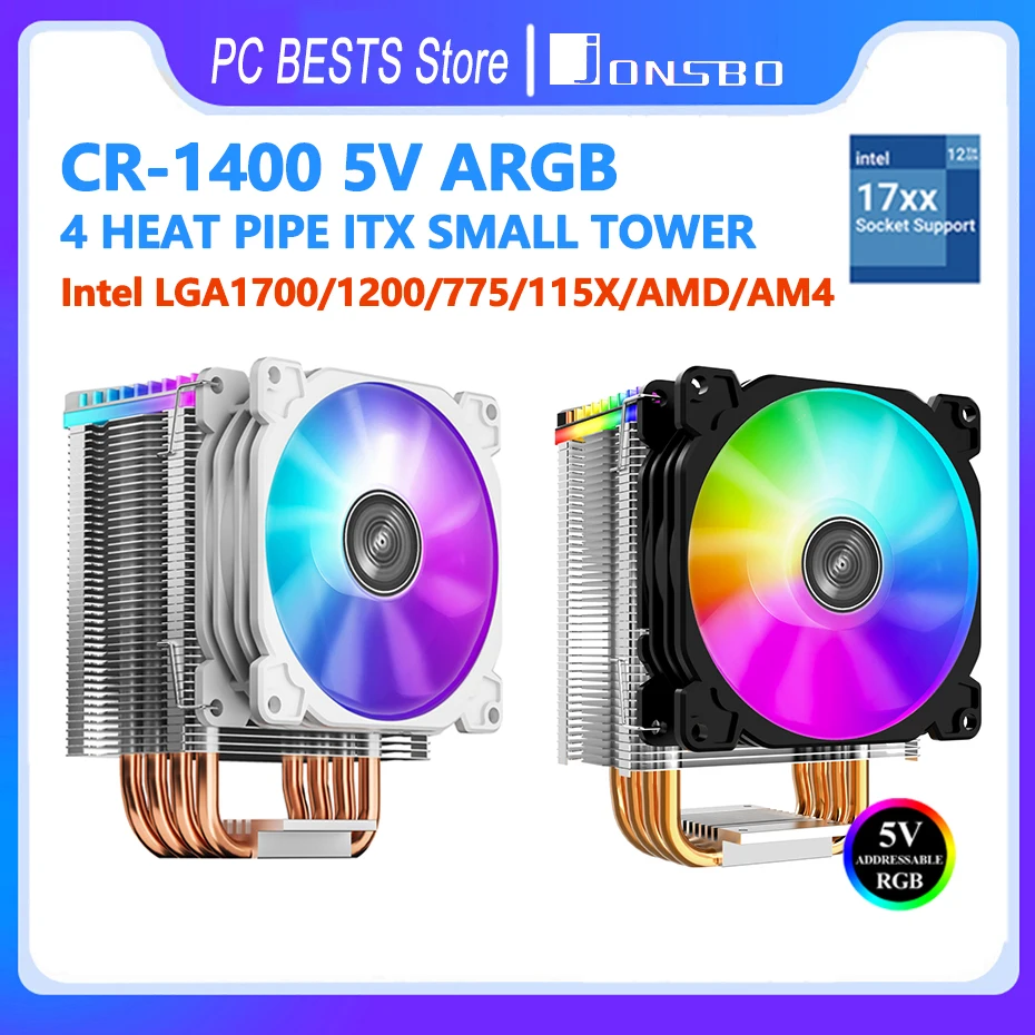 JONSBO CR-1400 White 4 тепловая трубка башня 5V ARGB CPU Cooler ITX с воздушным охлаждением Intel LGA1700