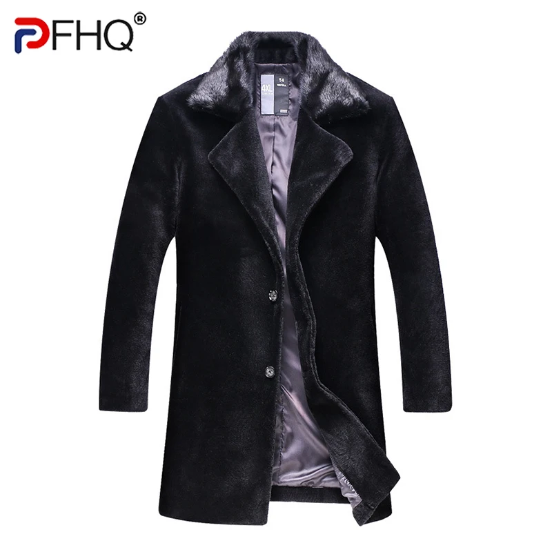 

PFHQ 2023 Winter Elegant Men's Sheep-shorn Fur Long Coat Fashion Shearling Loose Trendy Luxury High Quality Trench Woolen Jacket