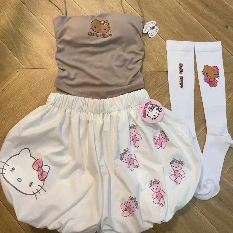 

Sanrio Hello Kitty Camisole Pumpkin Shorts Suit Cute Cartoon Fresh Sweet Hot Girl All-match Short Suspenders Summer Creative New