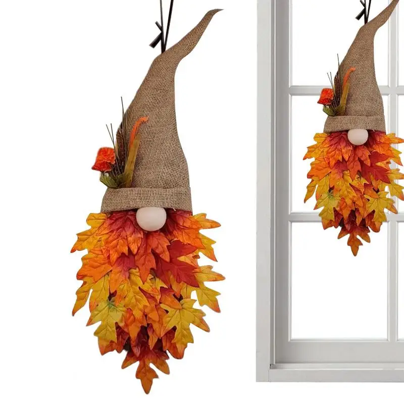 

Artificial Maple Leaves Wreath Gnome Wreath Garland For Thanksgiving Home Decor Products Wall Garland For Entryway Walls