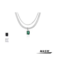 masw fashion jewelry green black clear aaa zircon pendant necklace 2021 new trend original design snake chain necklace for women