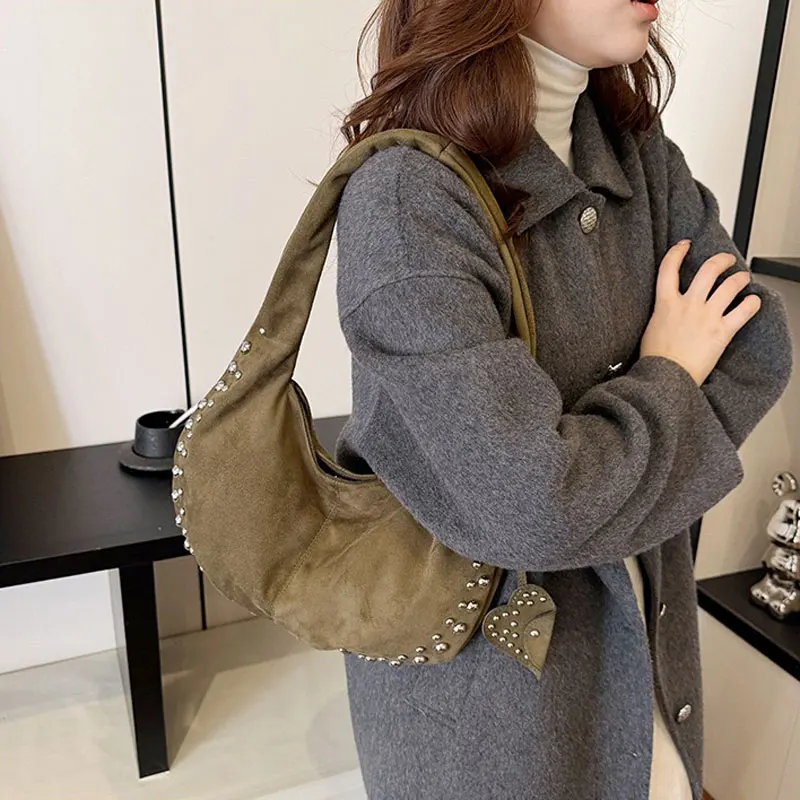 Винтажная сумка подмышки из искусственной замши женская модная на плечо с