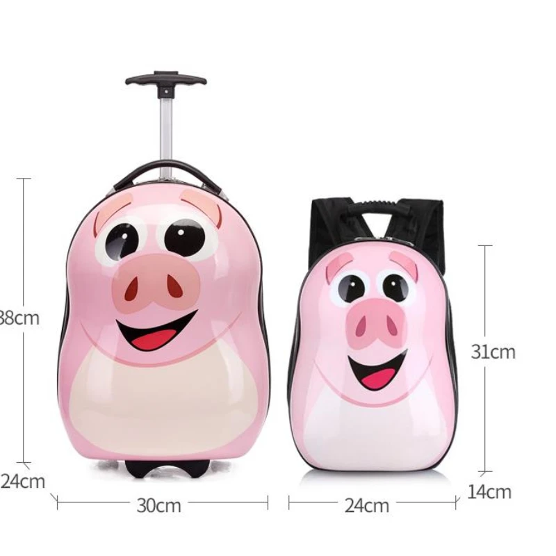 Cartoon Trolley Bag on Wheels  Kid's Travel Trolley Luggage Suitcase Kid Wheeled Travel Case Children Rolling Case with Backpack