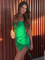 sexy backless lace up drawstring ruched tube mini dress women 2022 spring summer bodycon sleeveless elegant party clubwear