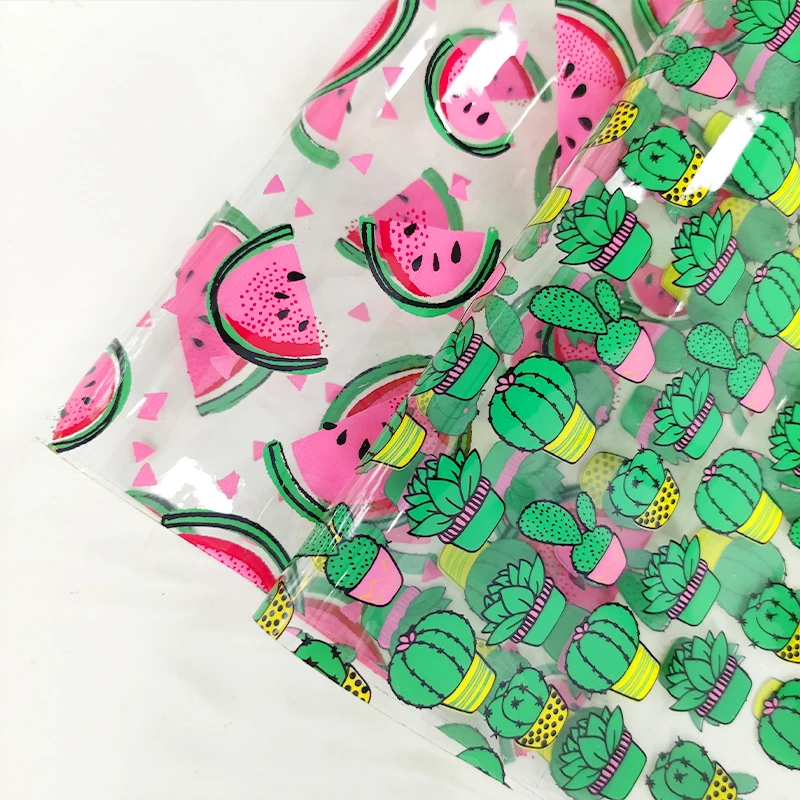 Cartoon 0.5 MM Clear Lovely Plant Printed PVC Film Roll Packaging Film for Making Bag Stationary Book Cover Umbrella 30*135cm