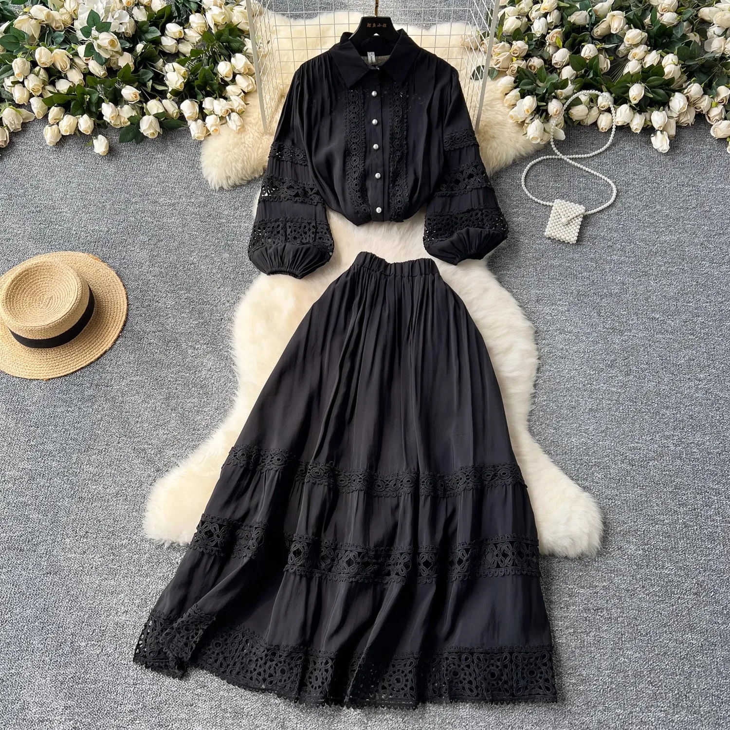 Винтажный комплект из двух предметов с вышивкой женские кружевные блузки