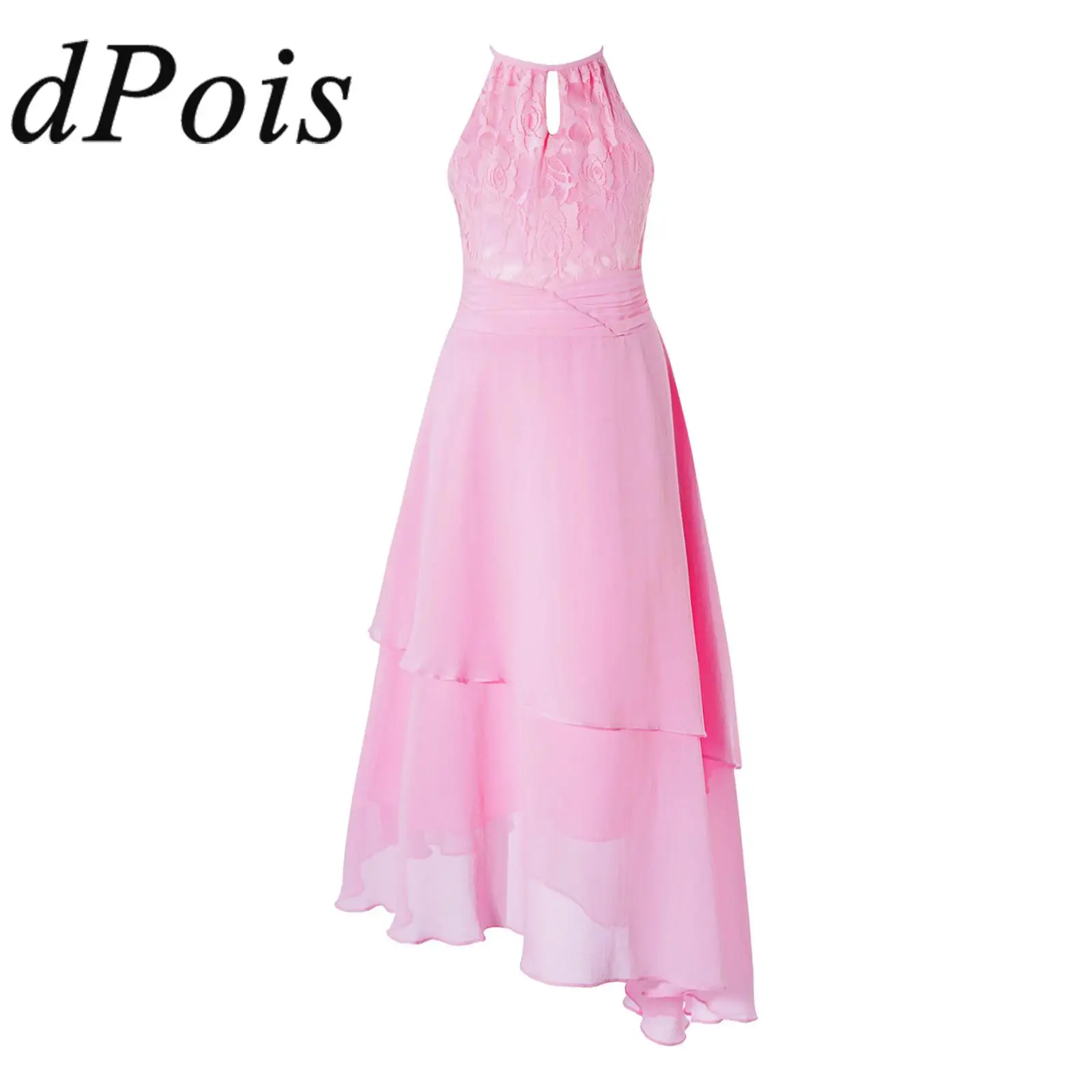 

Teens Kids Chiffon Ballet Dress Halter Sleeveless Slant Hem Dresses for Girls Ice Skating Lyrical Dance Performance Costume