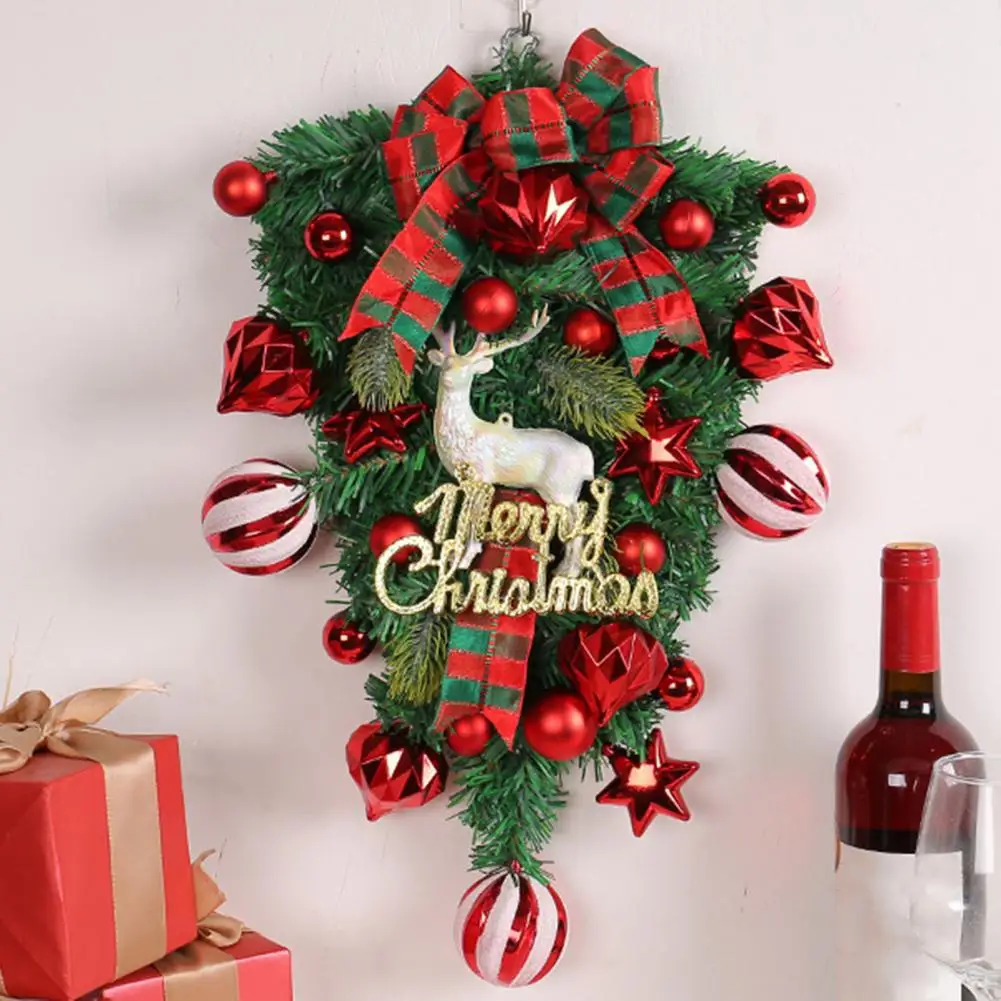 

Merry Christmas Flowers With Letters Elk Logo Plaid Bow Ball Outdoor Window Front Door Wall Hanging Artificial Flower Decoration