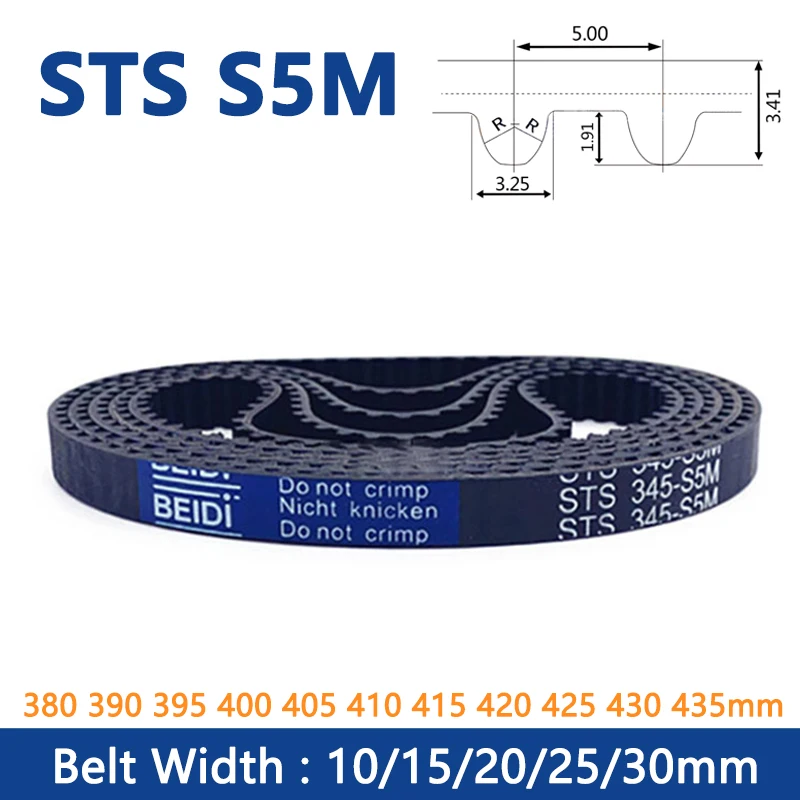 

1pc STS S5M Rubber Timing Belt Length 380 390 395 400 405 410 415 420 425 430 435mm Width 10 15 20 25 30mm Loop Synchronous Belt