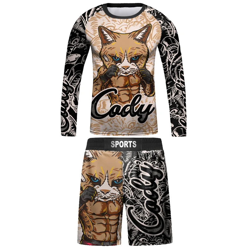 Детские комплекты из футболки и штанов для занятий кикбоксингом Bjj Rashguard Jiu детские шорты для занятий в тренажерном зале для мальчиков Одежда для ММА компрессионные колготки (art.: 3920c06d45f68) - 3920c06d45f68