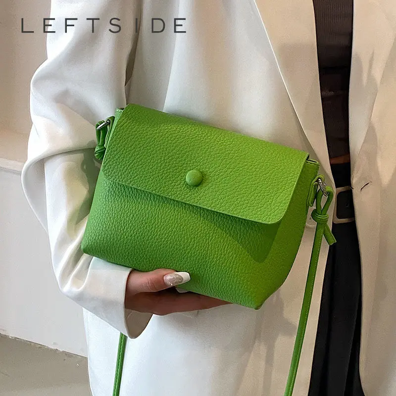 

LEFTSIDE Simple Leather Crossbody Bags for Women 2023 Spring Trend Designer Female Small Handbags and Purses Green Pink