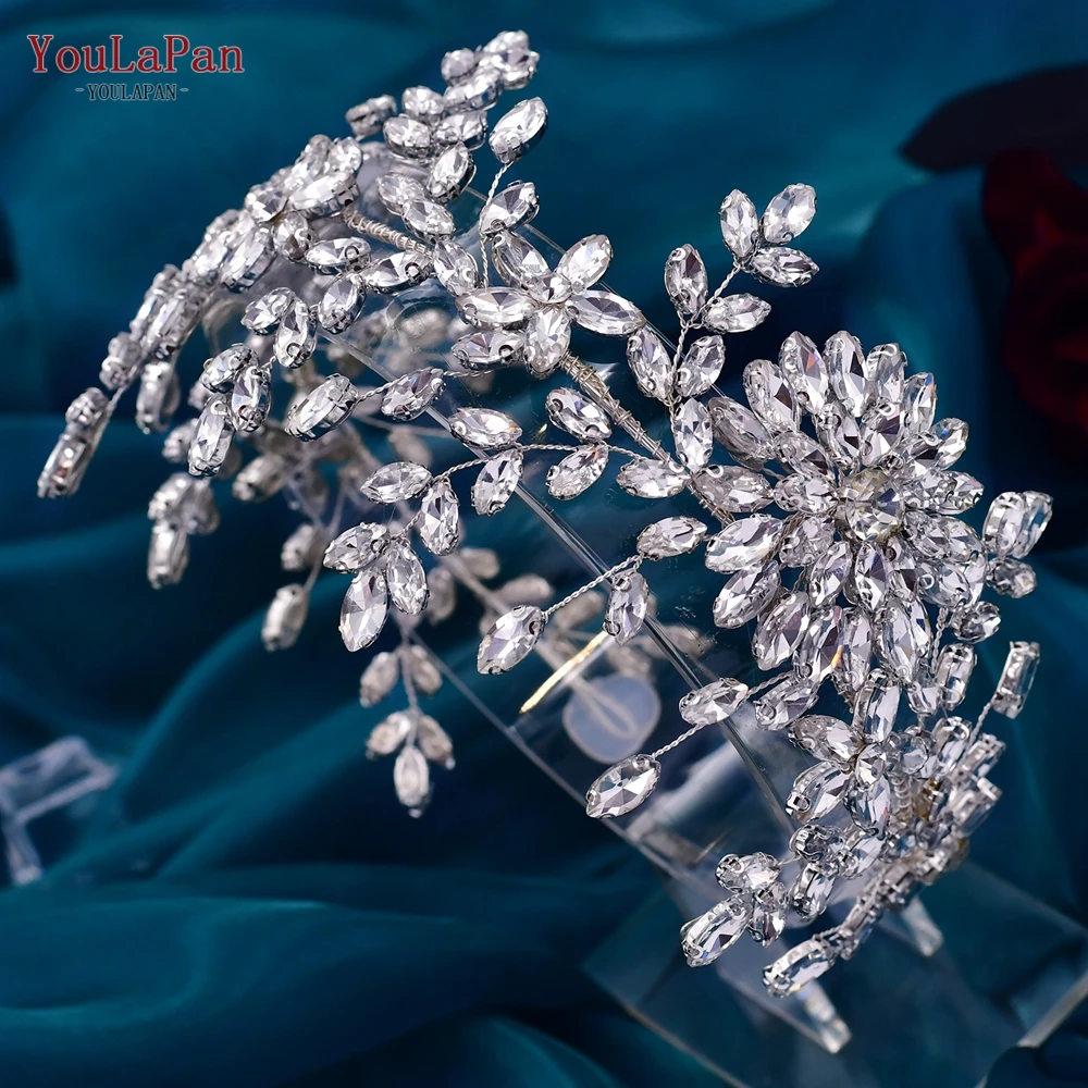 

YouLaPan HP442 Crystal Wedding Hair Accessories for Brides Bridal Headband Pageant Crown Flower Headdress for Women Tiara