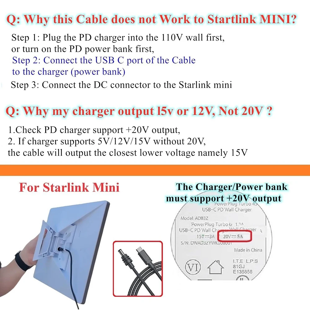 Шнур питания 3M USB C к DC5.5x2.1 мм