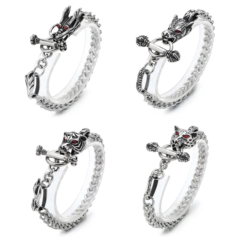 Мужской браслет из нержавеющей стали с головой дракона