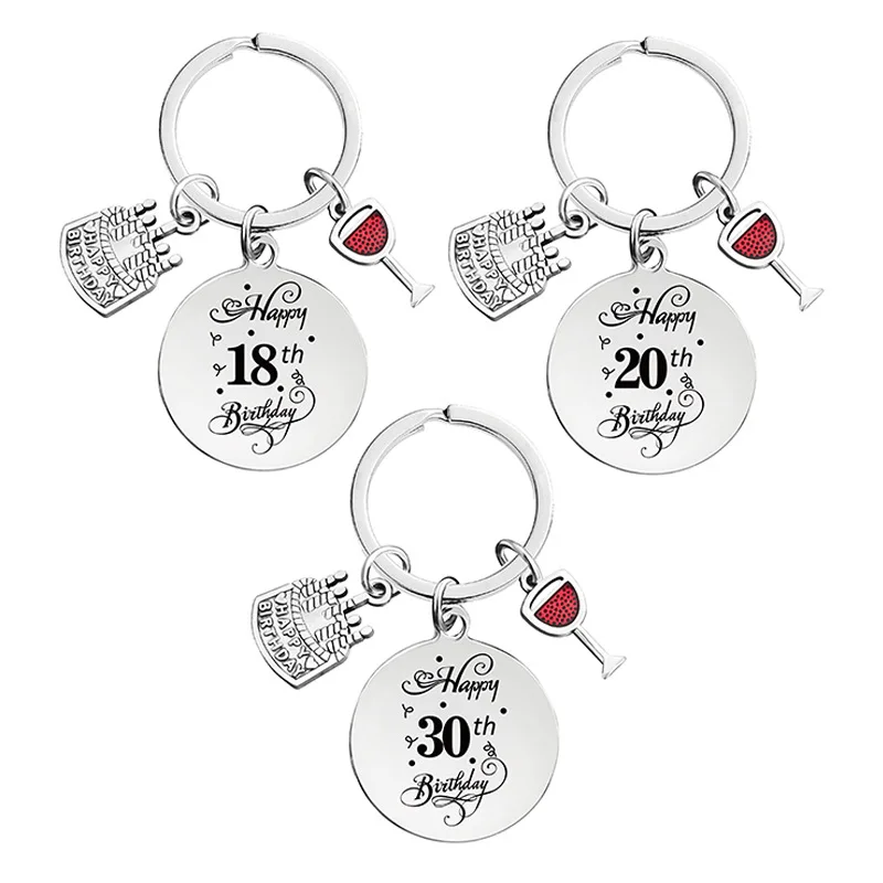 

WG 1pc Stainless Steel Round Keychain Pendant Metal Lettering Keychain For Family Friends Anniversary Birthday Cake Gift