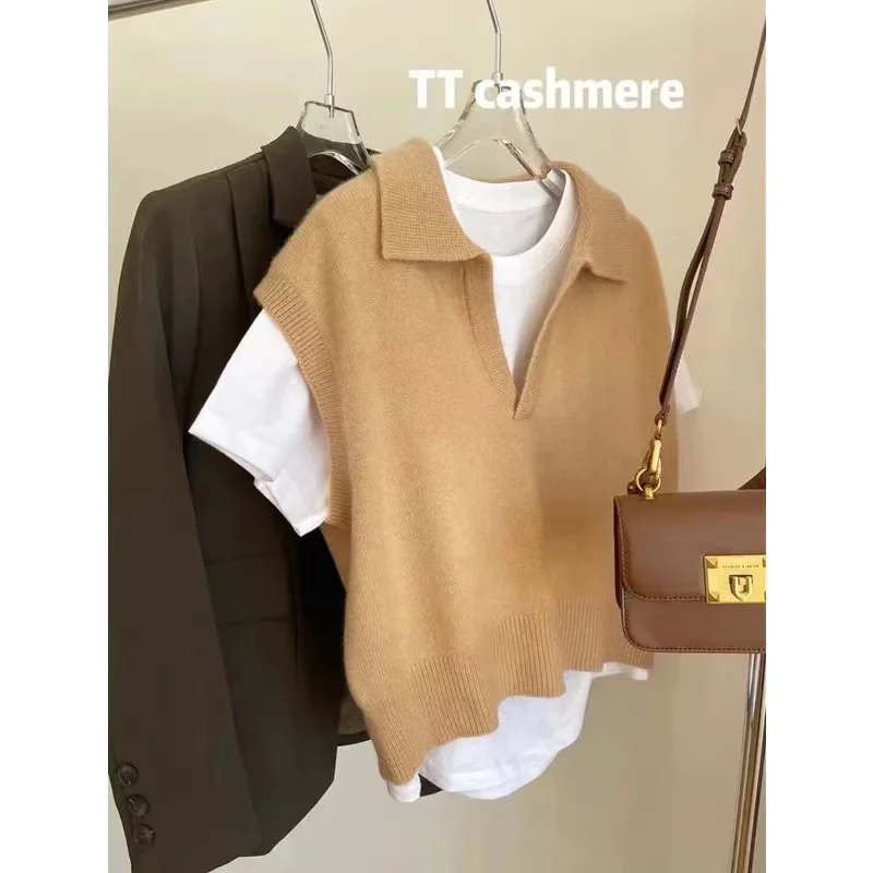 Ретро полосатый отворот поло шерстяной жилет для женщин осень и зима ленивый