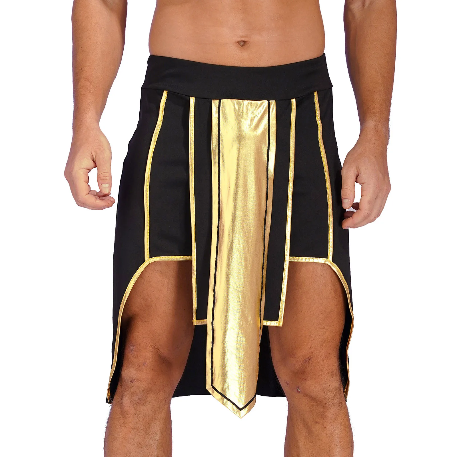 

Halloween Mens Egyptian Pharaoh Cosplay Costume Set Contrast Color Asymmetrical Hem Skirt with Snake Head Style Hat And Scepter