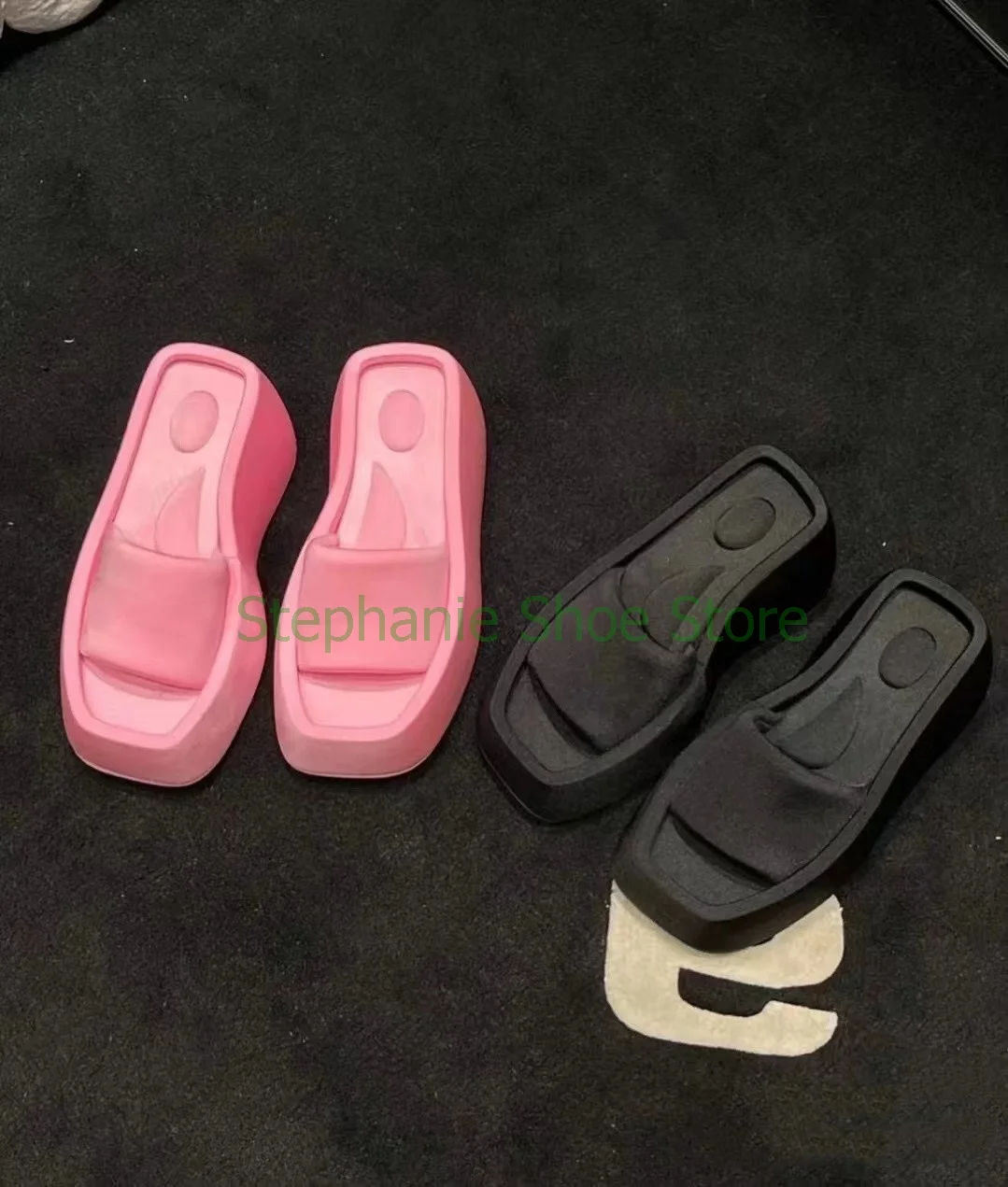 2022 Ladies Casual Pink Platform Thick Sole Slippers Women Luxury Heel Square Toe Slippers Neon Bubblegum zapatillas mujer Shoes images - 6