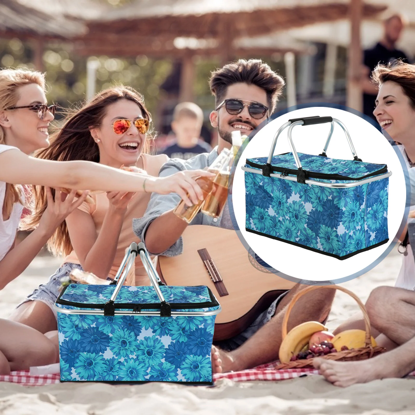 

30L Large Insulated Picnic Basket Collapsible Cooler Bag Insulated Lunch Tote Bag Picnic Bag with Carrying Handles for Camping