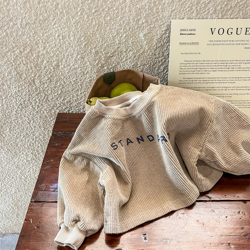 2022 New Children Corduroy Sweatshirt Autumn Baby Long Sleeve T Shirts Fashion Boys Girls Letter Print Sweatshirt Kids Shirts