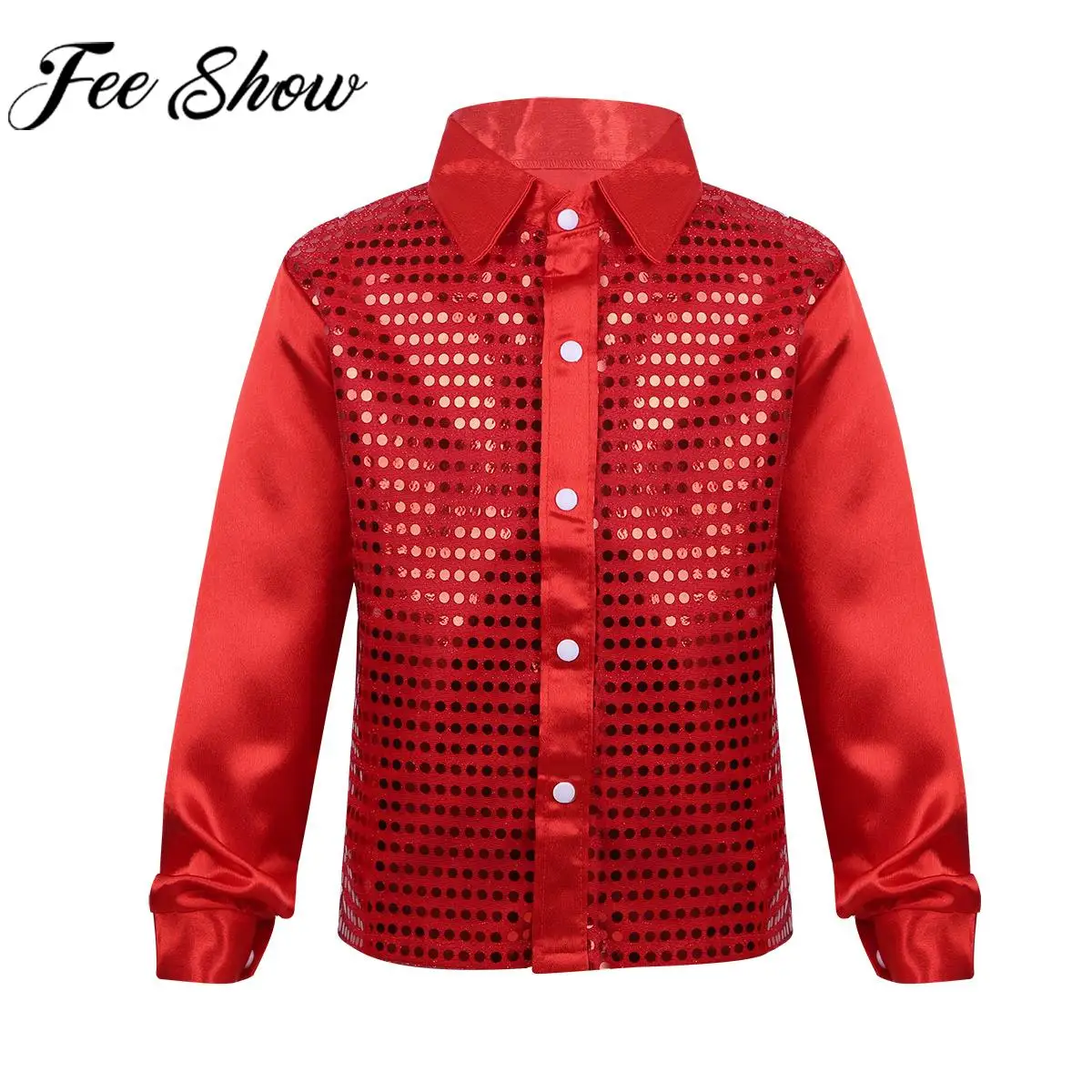 Children Shiny Sequin Shirt Blouse Hip-hop Jazz Tap Dance Clothes Boys Stage Performance Dancewear Kids Party Cosplay Costume