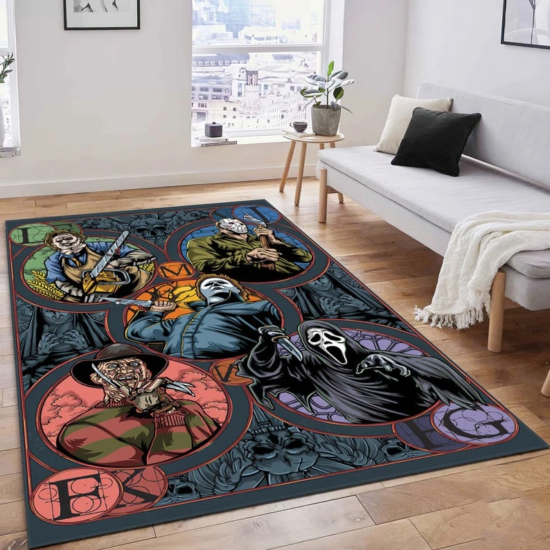 

Horror Movie Characters Floor Rugs, Area Soft Rugs Bedroom Living Room, Non Slip Rugs, carpets for living room ，Halloween rug