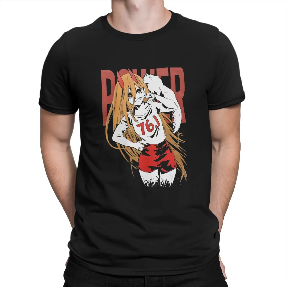 

Men's T-Shirt Power Smile Funny 100% Cotton Tees Short Sleeve Chainsaw Man Manga T Shirts Round Neck Clothing Adult