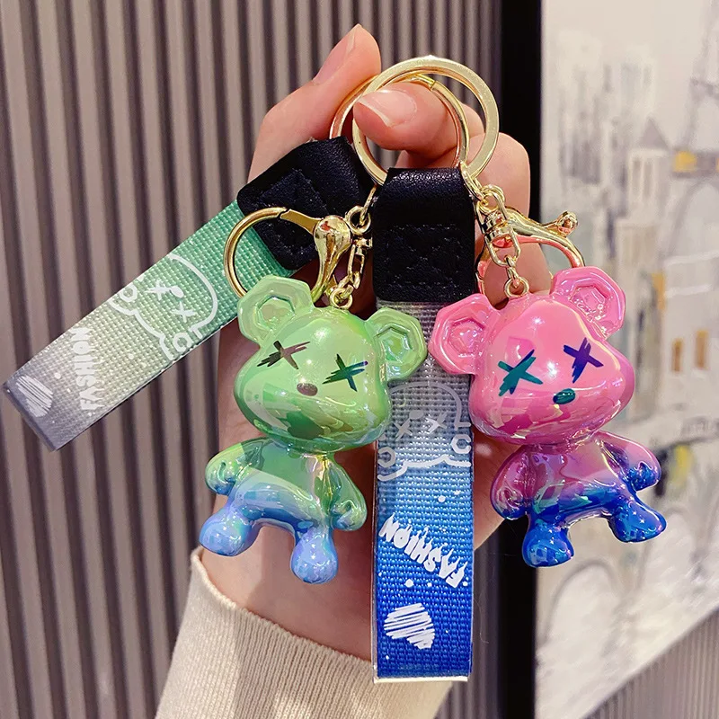 

Colorful Graffiti Bear Keychain Cartoon Cool Keyring Bag Pendant Car Key Chain Ring Holder Creative Gift for Friends