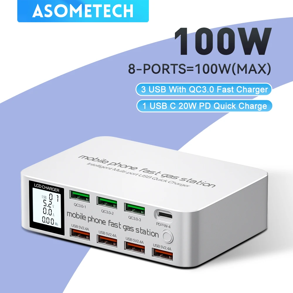 100 Вт Multi USB зарядное устройство Quick Charge 3.0 Type C PD Быстрая зарядная станция USB C Зарядное устройство Адаптер для iPhone 13 X Xiaomi Samsung