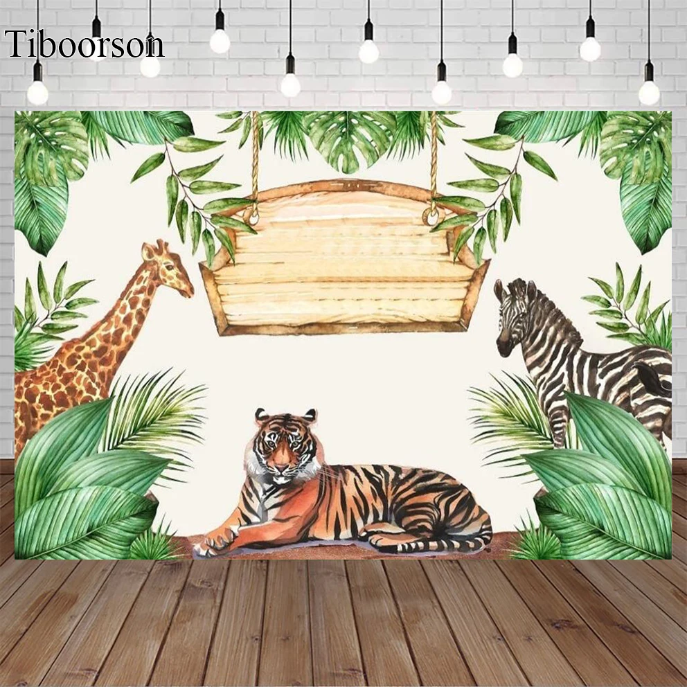 

Jungle Safari Backdrop Photography Cartoon Zoo Animals Kids Birthday Party Background Decor Photo Booth Shoot Vinyl Studio Props