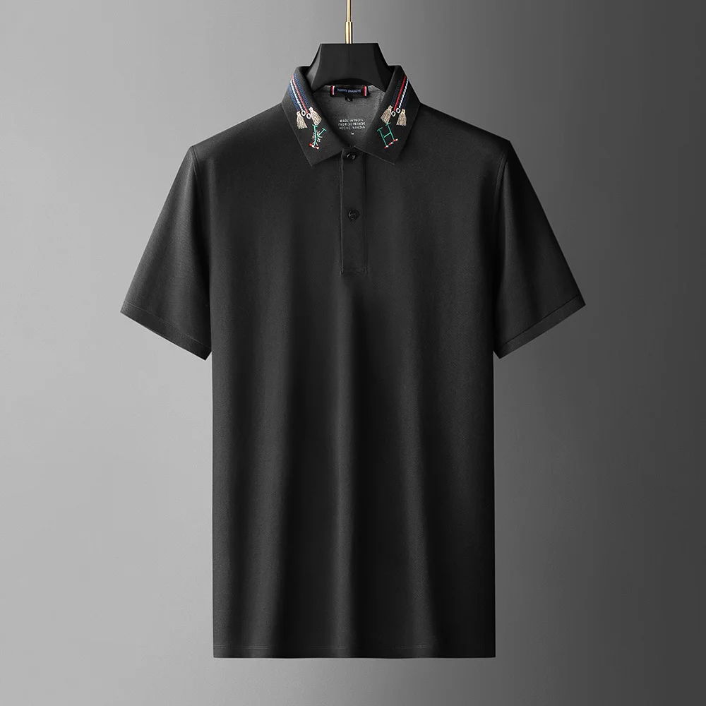 

summer 2023 high-end mercerized cotton embroidered polo men's short sleeved top fashion Korean luxury Paul Lapel t-shirt men
