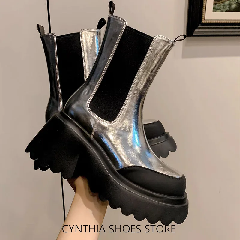 

Женские ботинки челси на массивном каблуке, с круглым носком, без застежки