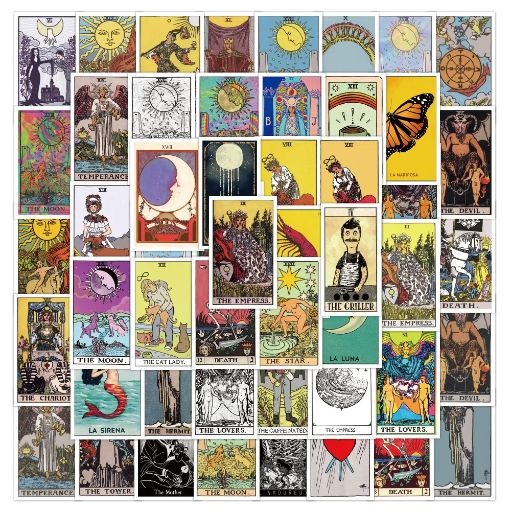

60pcs New Tarot Stickers Waterproof Guitar Skateboard Sticker Phone Case Cute Sticker Pack Laptop Skin Kawaii Packaging Kids Toy
