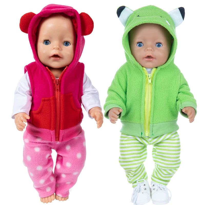 

2022 Born New Baby Fit 17 Inch 43cm Doll Clothes Accessories Frog Three Piece One Piece Suit For Baby Birthday Gift