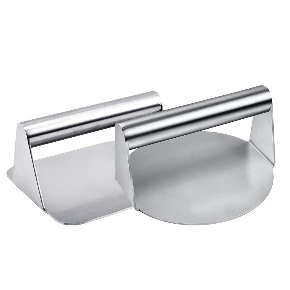 

High quality round square burger press stainless steel manual meat press plate masher flat top grill pan kitchen cooking tools