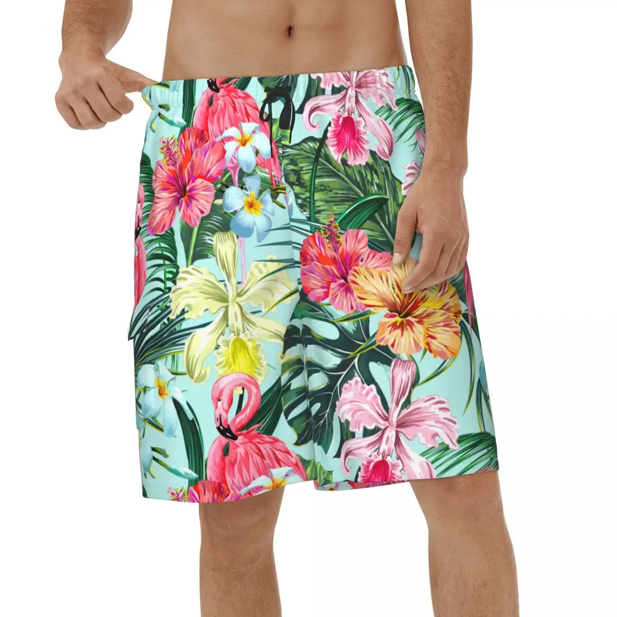 

Casual Shorts Summer Tropical Palm Leaves Quick Dry Men's Beach Board Shorts Birds Male Swimwear