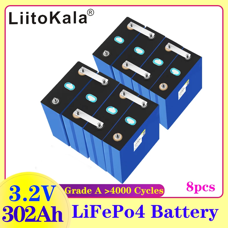 

8PCS LiitoKala 3.2V 302Ah Lifepo4 Battery Cell Lithium Iron Phosphate Solar RV Grade A DIY 12V 24V 310Ah RV Boat Home Energy