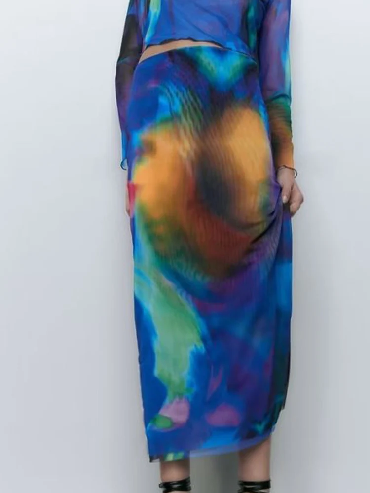 

Kumsvag 2022 Summer Women Print Straight Skirts Fashion Chiffon Zipper Female Elegant Street Mid-Calf Skirt Clothing