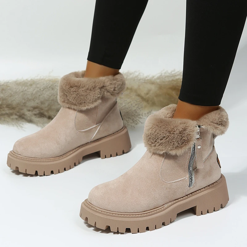 

Women's Thick Soled Plush Snow Boots 2023 Women's Suede Anti-skid Winter Boots Women's Plush Warm Cotton Platform Ankle Boots