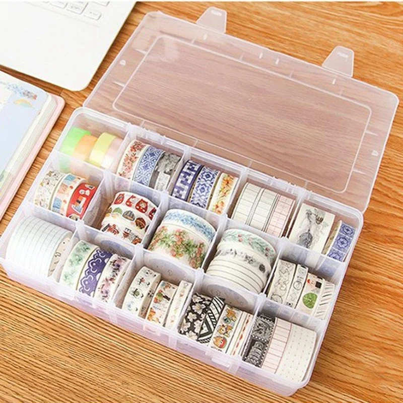 

15 Compartments Clear Crafts Organizer Transparent Storage Box for Washi Tape Art Supplies and Sticker Stationery