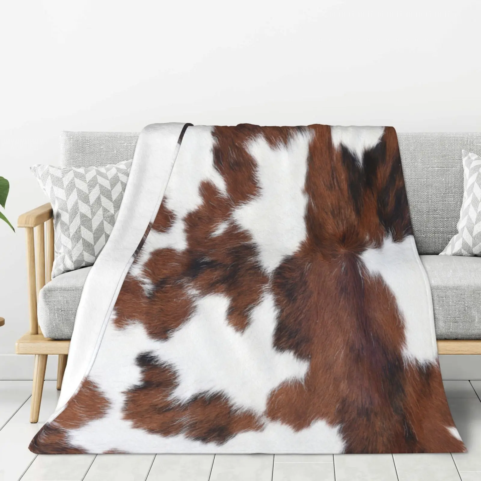 

Cowhide Blanket Animal Lightweight Fur Skin Kids Size Leather Texture Throw For Sofa Bedding Brown Cow Print Lounge 150*125cm